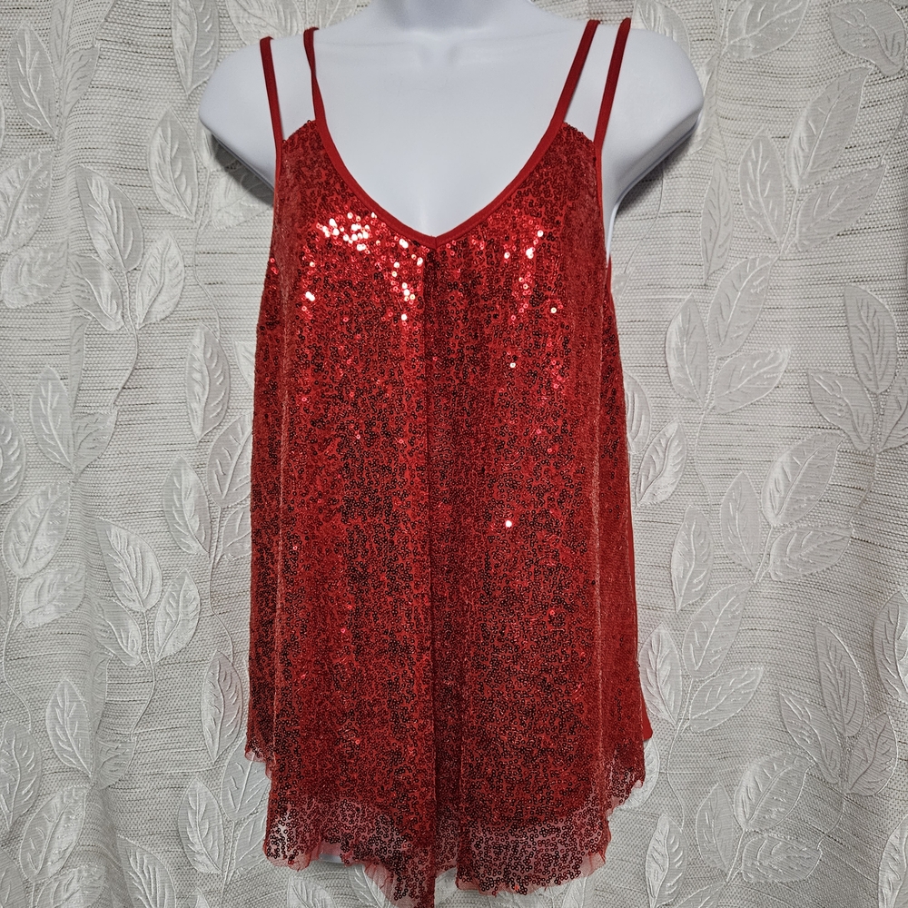 Red Sequin Women's Tank Top Party Wear Or Holiday Wear Size Medium GUC